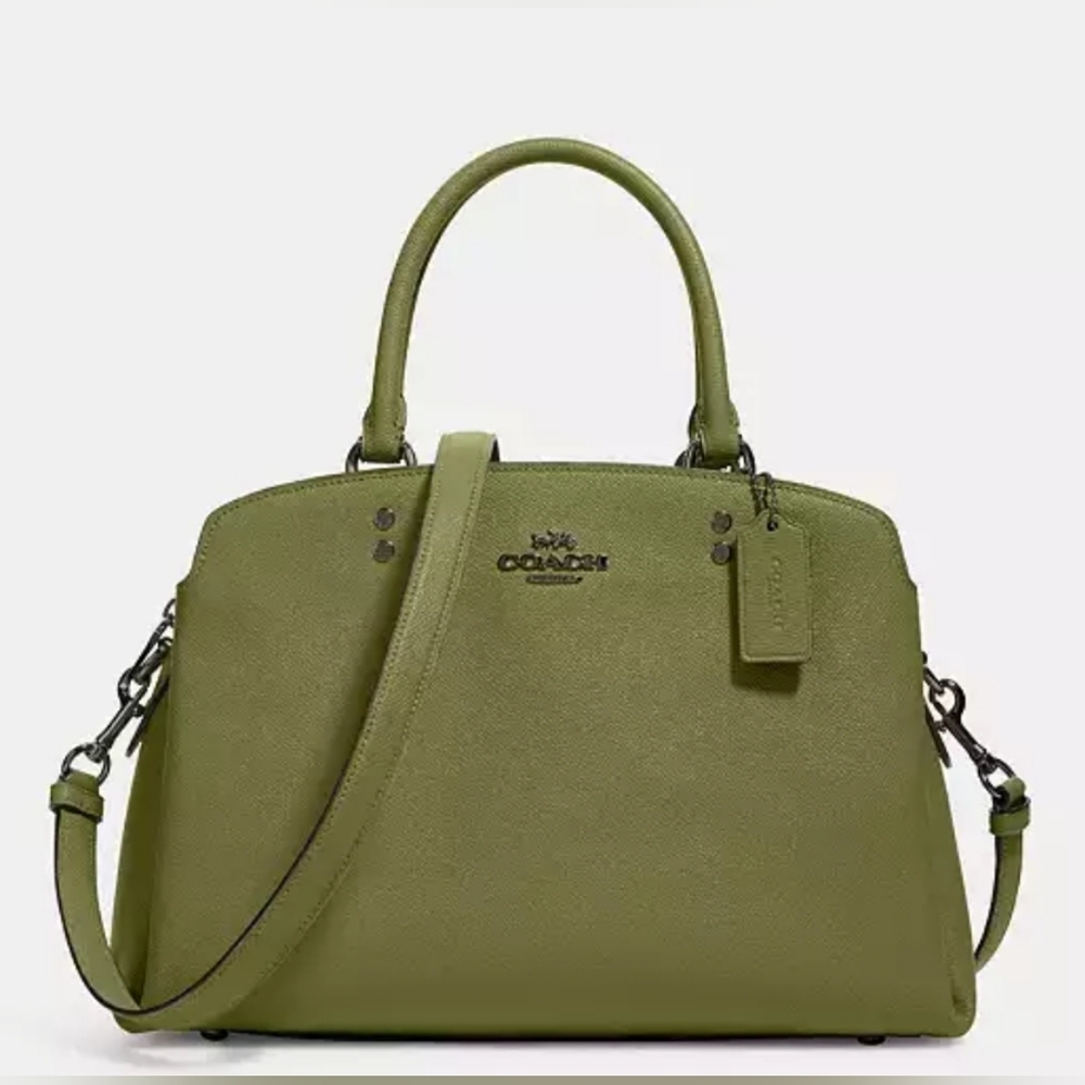 RARE Coach Lillie Carryall Olive Green Leather Satchel Bag - Picture 6 of 16